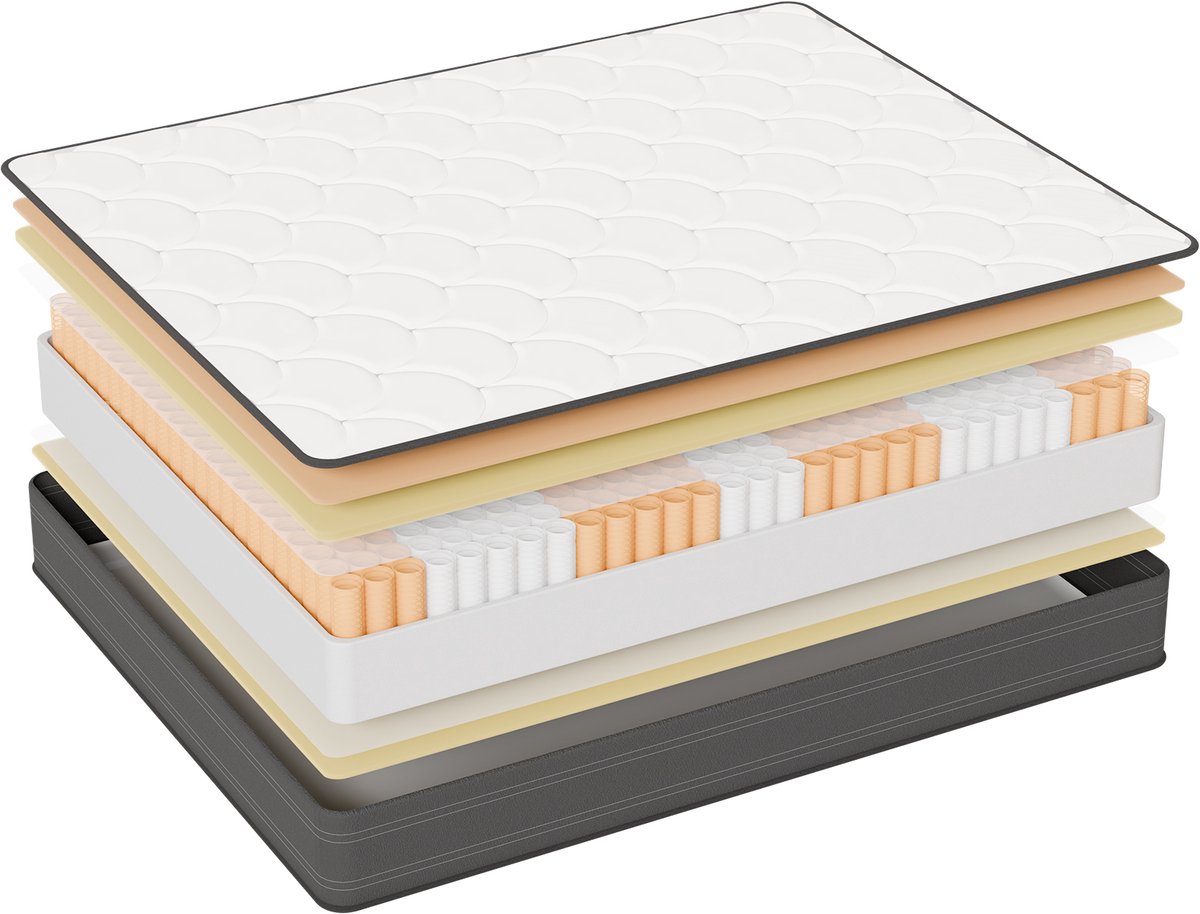 ROYGBlV Pocketveringmatras 160x200 cm Tweepersoons - 22 cm Hoog - 7-Zones Ondersteuning - H4 Stevig - Hypoallergeen