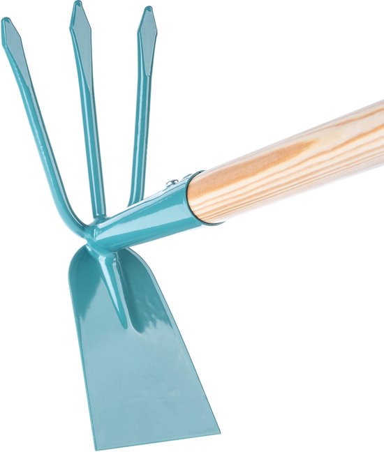 KADAX Hacke voor dames, tuinhak met metalen kop, dubbele hak voor het luchten, losmaken en wieden van de vloer, onkruidhaak voor het verwijderen van onkruid, tuinaccessoires met steel van hout (3 tanden - breedblad) van Merkloos	 — afbeelding 5