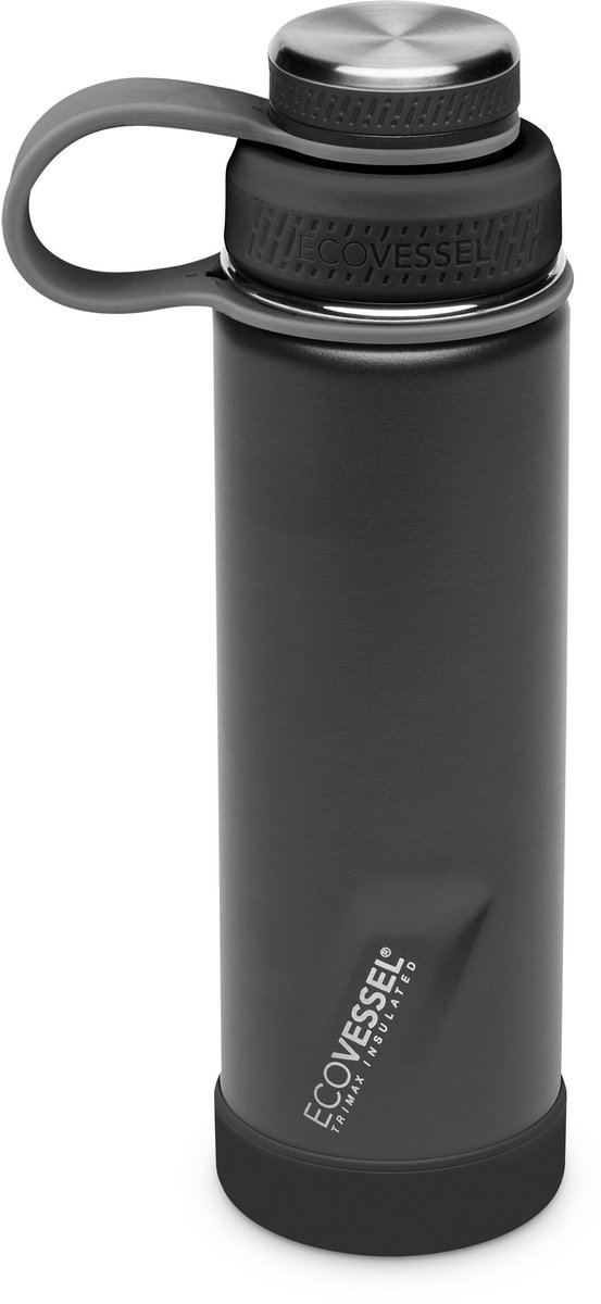 EcoVessel - The Boulder 20oz / 591ml - TriMax Geïsoleerde RVS Fles met Schroefdop & Uitneembare Zeef - Black Shadow