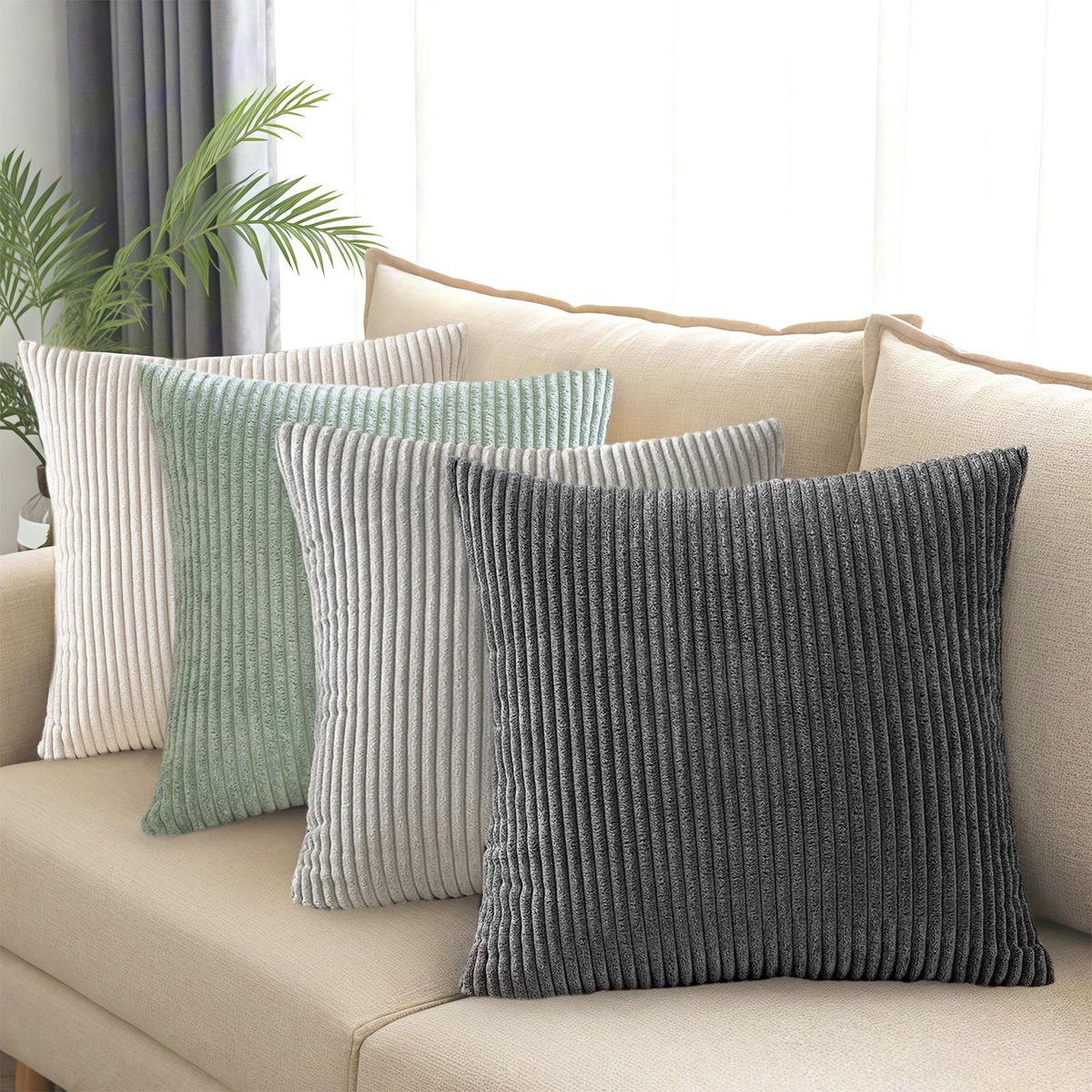 Ibenzoa® Set van 4 Stijlvolle Corduroy Kussenslopen voor Thuisdecoratie en Comfort