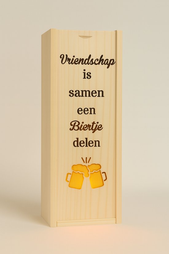Luxe drankdoos - Vriendschap - Gravure - Met LED-verlichting - Geschenkverpakking - Wijndoos - Wijnkist - Ilumiëllo
