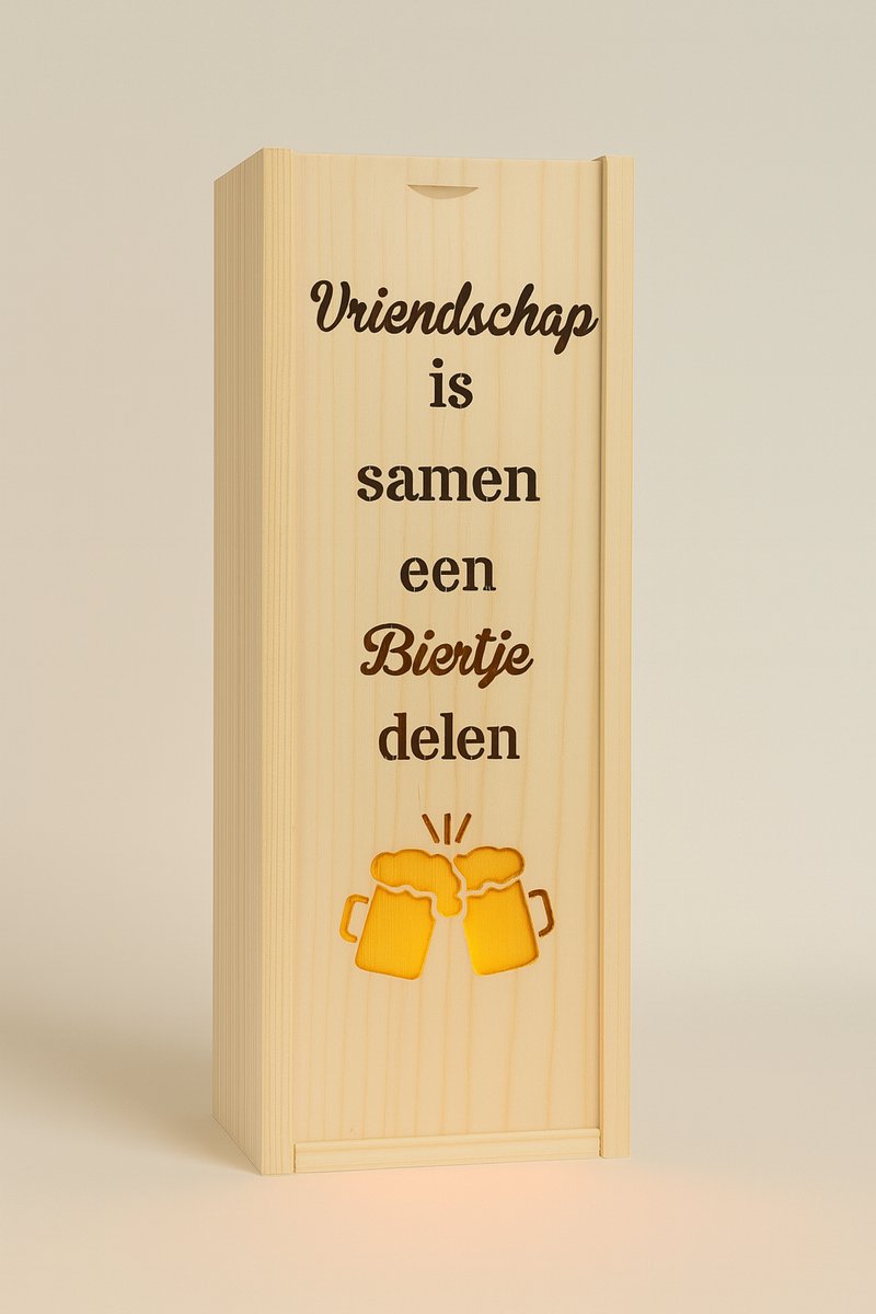 Luxe drankdoos - Vriendschap - Gravure - Met LED-verlichting - Geschenkverpakking - Wijndoos - Wijnkist - Ilumiëllo