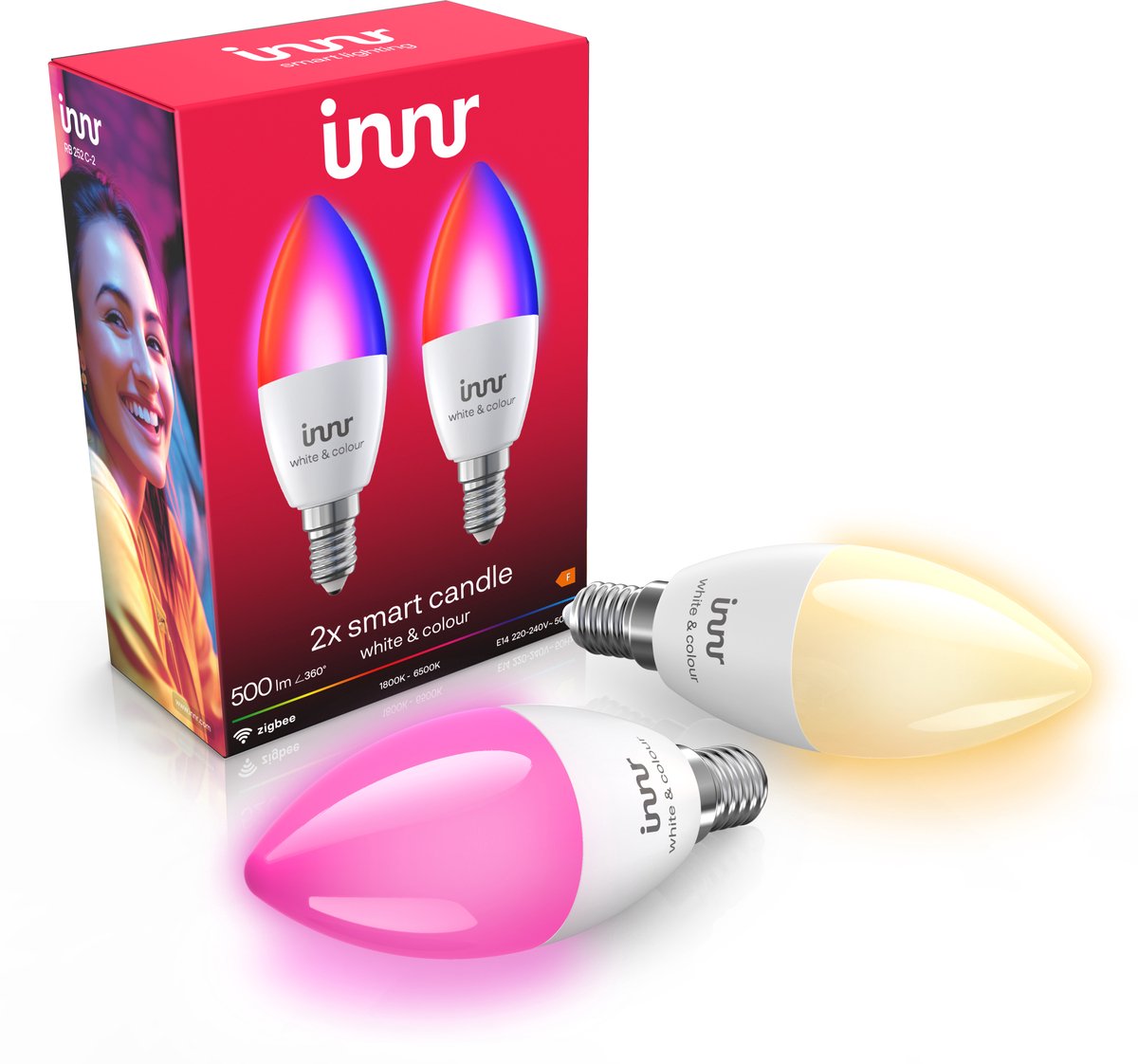 Innr Smart E14 lamp - Zigbee - geschikt voor Philips Hue - LED Bulb - wit en gekleurd licht - slimme kaarslamp - ledlamp dimbaar - 500 lumen - 2 pack — afbeelding 1
