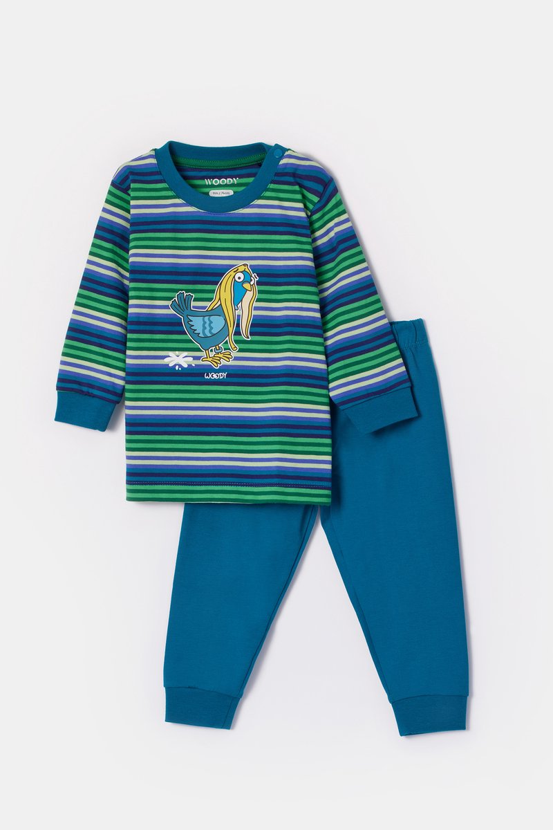 Woody pyjama baby jongens - multicolor gestreept - duif - 252-10-PLC-S/912 - maat 80