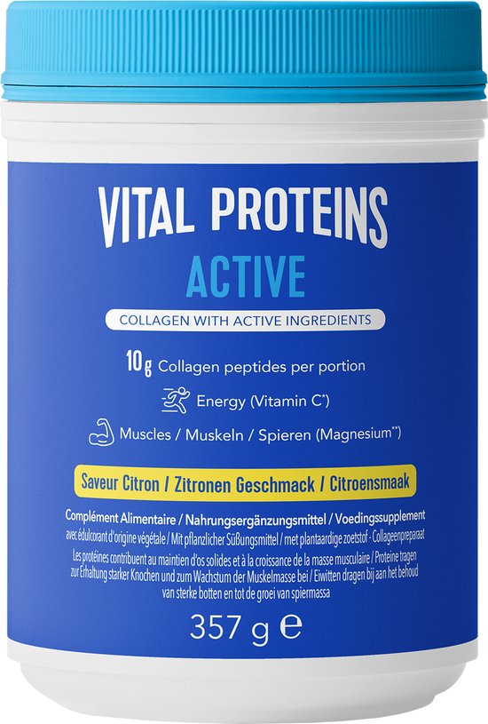 Vital Proteins Active Citroensmaak - Suikervrij - 357 gram - 10 gram Peptiden Rundercollageen