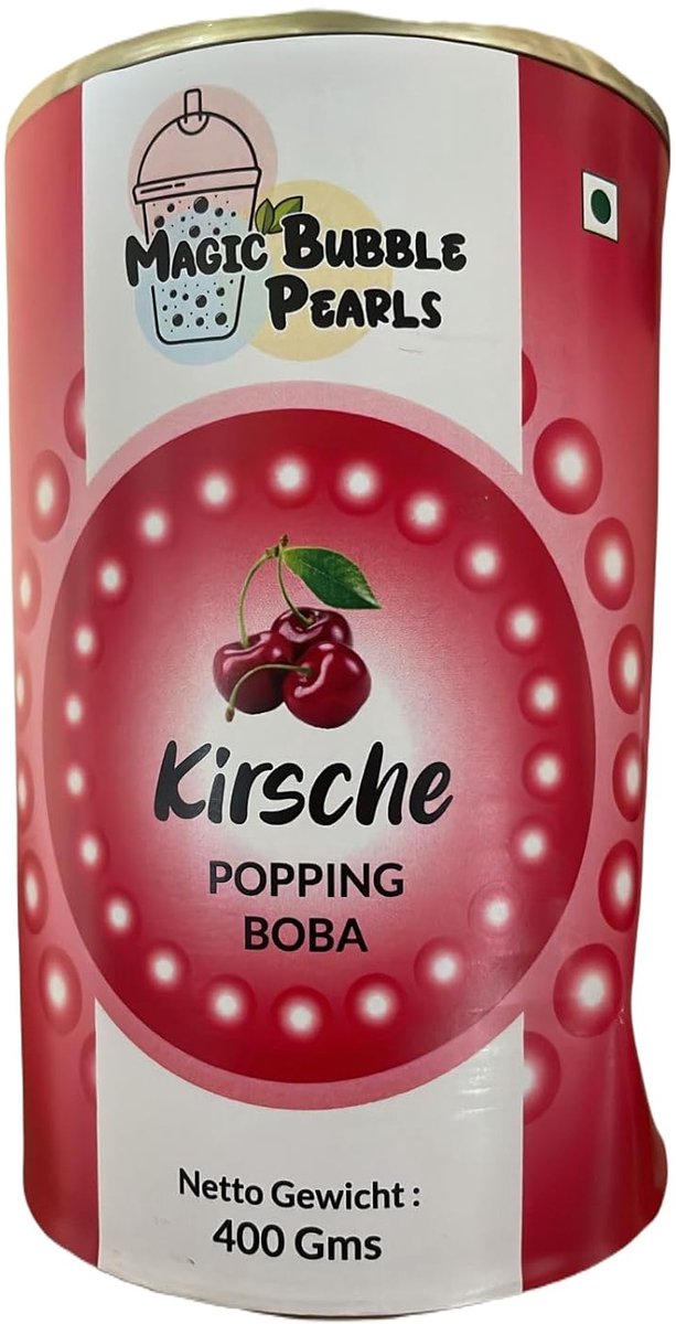 Magic Bubble Pearls – Kers (Kirsche) Popping Boba, 400g | Sappige Poppende Parels met Kersensmaak voor Bubble Tea, Mocktails, IJs en Meer met Kajal Sticker