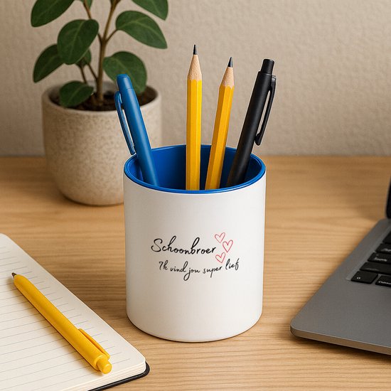 Hacebo® - schoonbroer ik vind jou super lief Pennenbakje - Broer - de liefste schoonbroer - pennenhouder - verjaardag - cadeautje voor broer - broer artikelen - kado - geschenk - Pennenbakje blauw