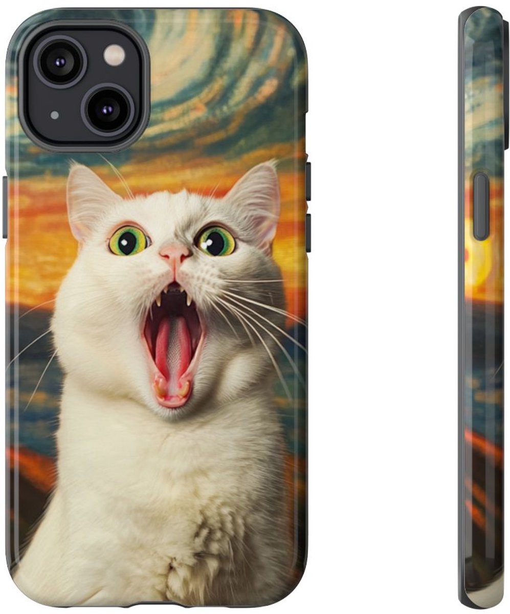 Verbaasde Witte Kat met Groene Ogen – Telefoonhoesje Geschikt voor iPhone 14 Plus