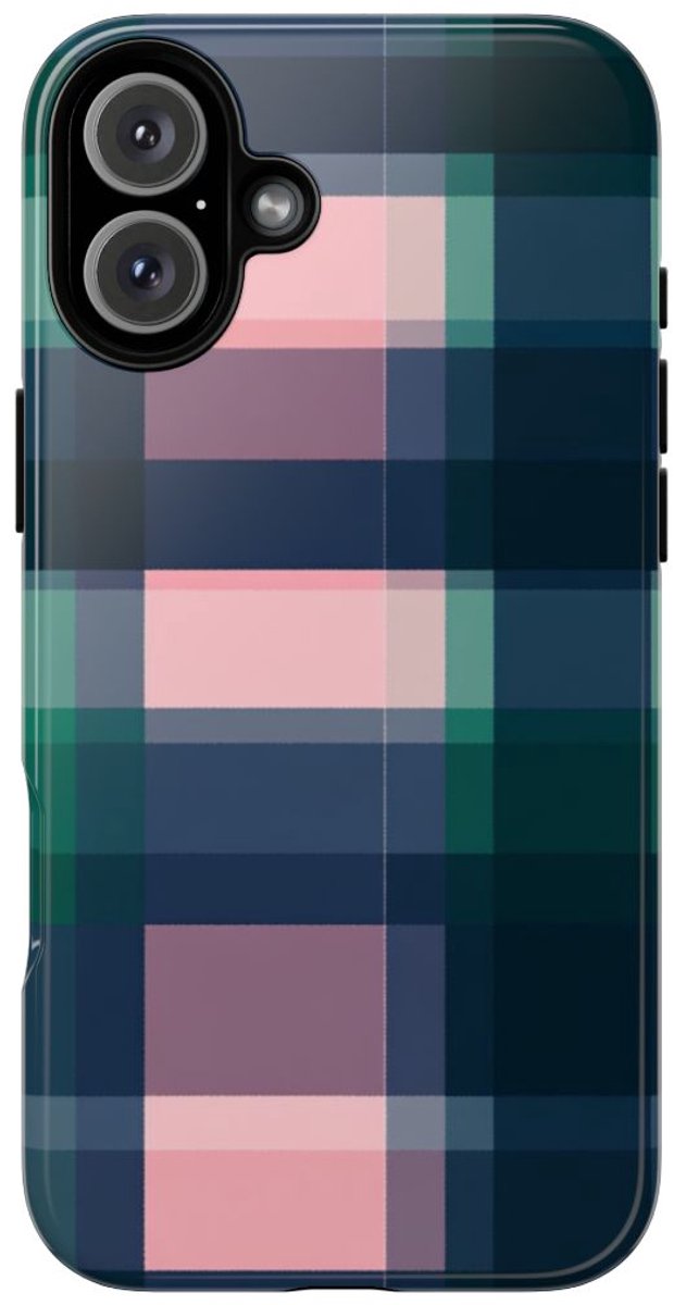 Smaragdgroen en Roze Geruit Patroon – Telefoonhoesje Geschikt voor iPhone 16 Plus