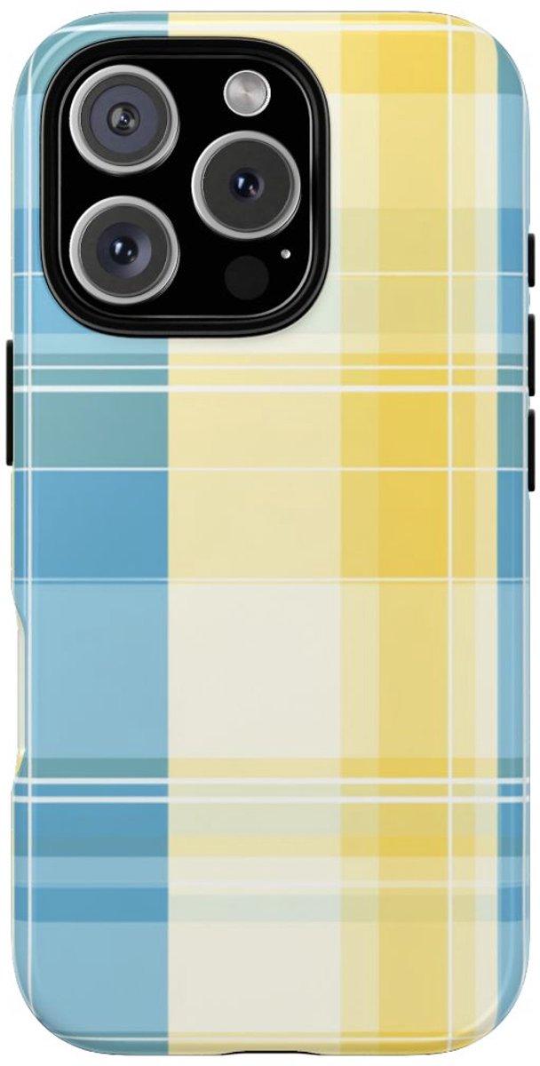 Ocean Blue en Geel Geruit Patroon – Telefoonhoesje Geschikt voor iPhone 16 Pro