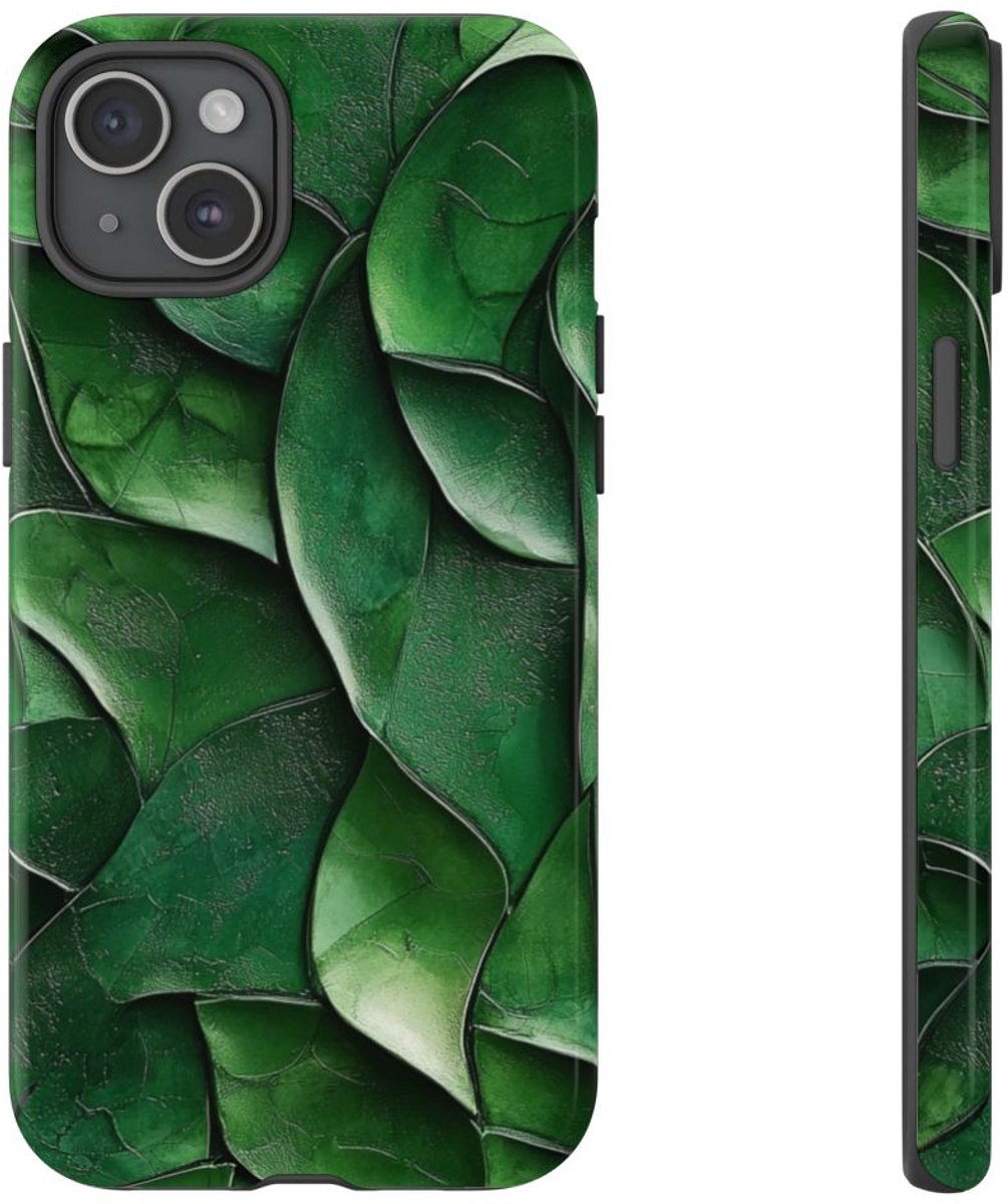 Groen Gesculptuurd Bladmotief – Telefoonhoesje Geschikt voor iPhone 15 Plus