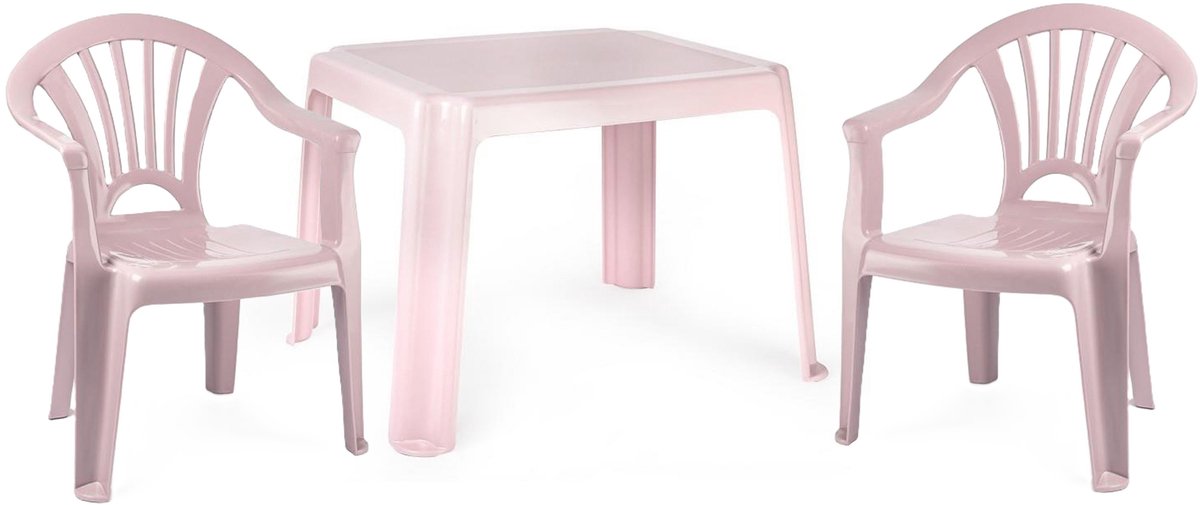 Plasticforte Tuinstoelen en tafel set voor kinderen - kunststof - roze - met 2x stoelen - buiten/binnen