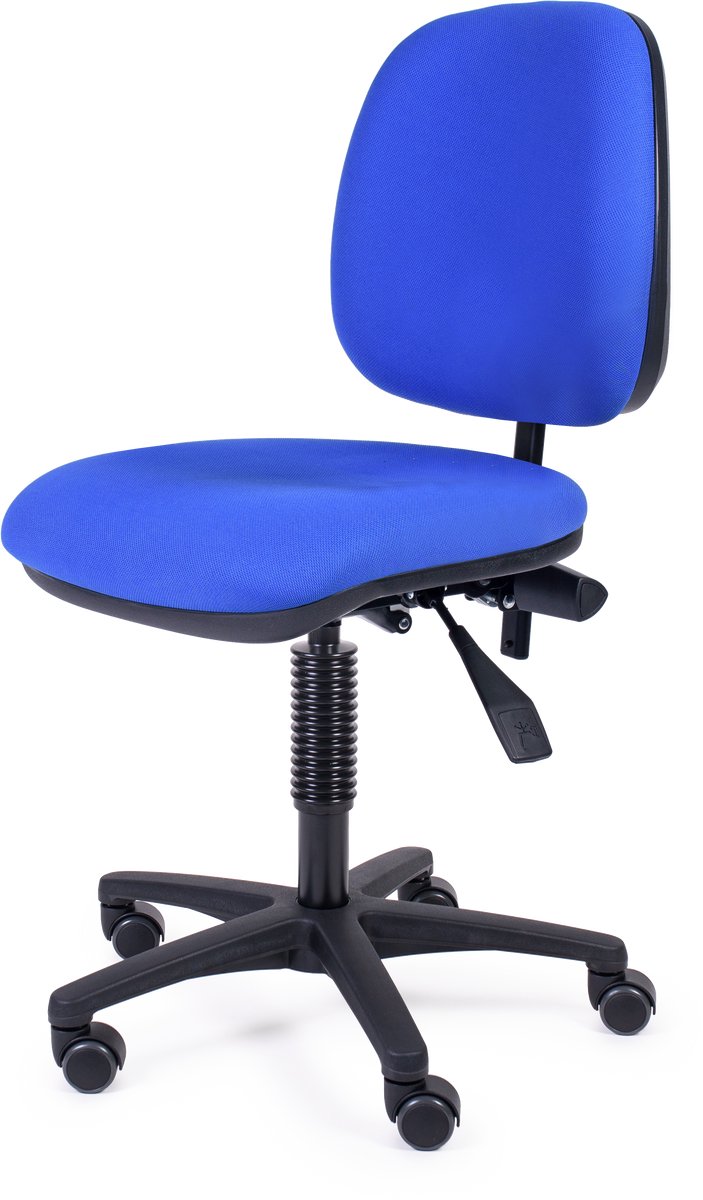 MTM bureaustoel FULA 160-N - ergonomisch - blauwe stof zitting en rug - kunststof kruisvoet - op wielen - 47/62 cm