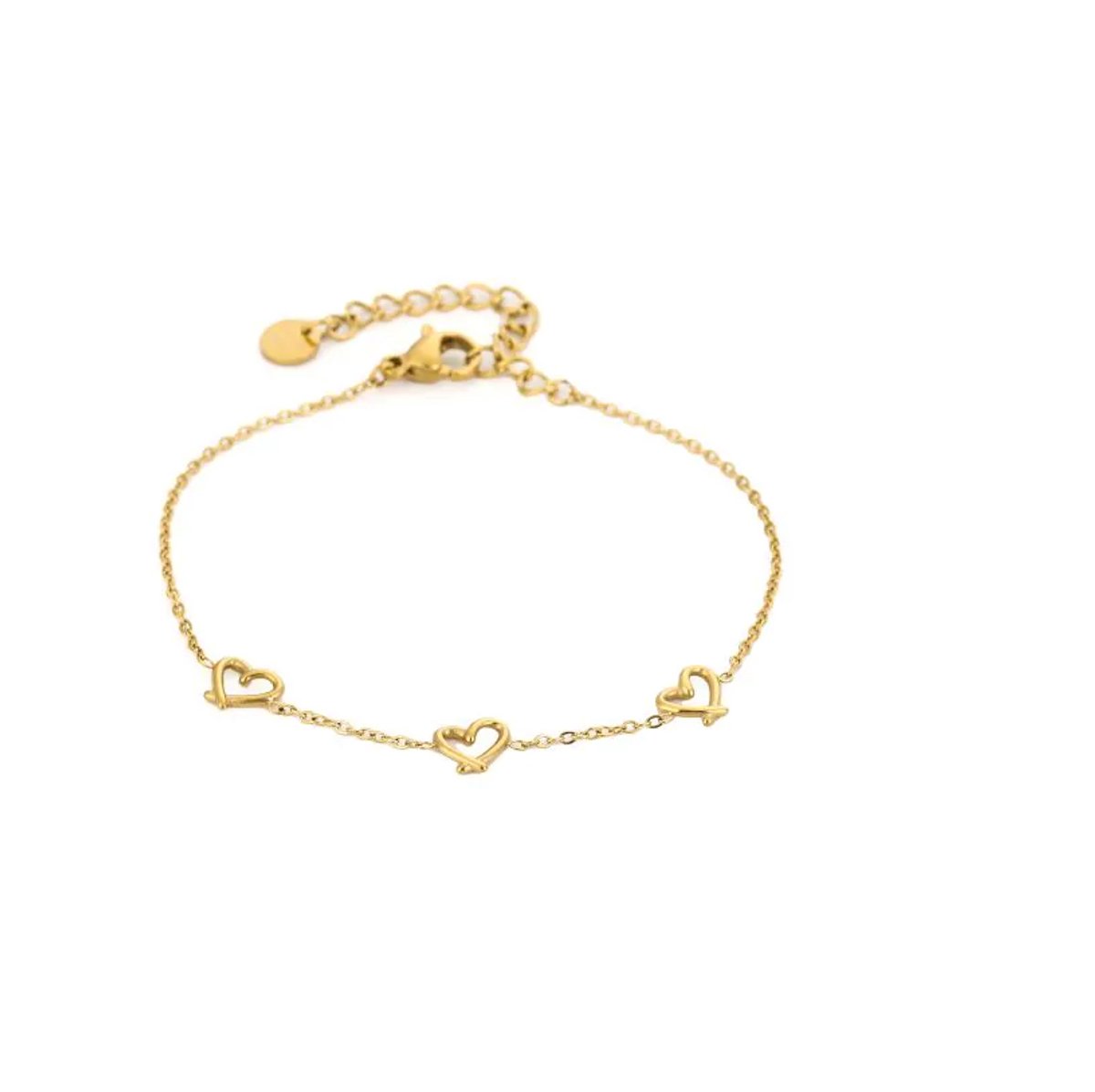 Drie hartjes armband goud