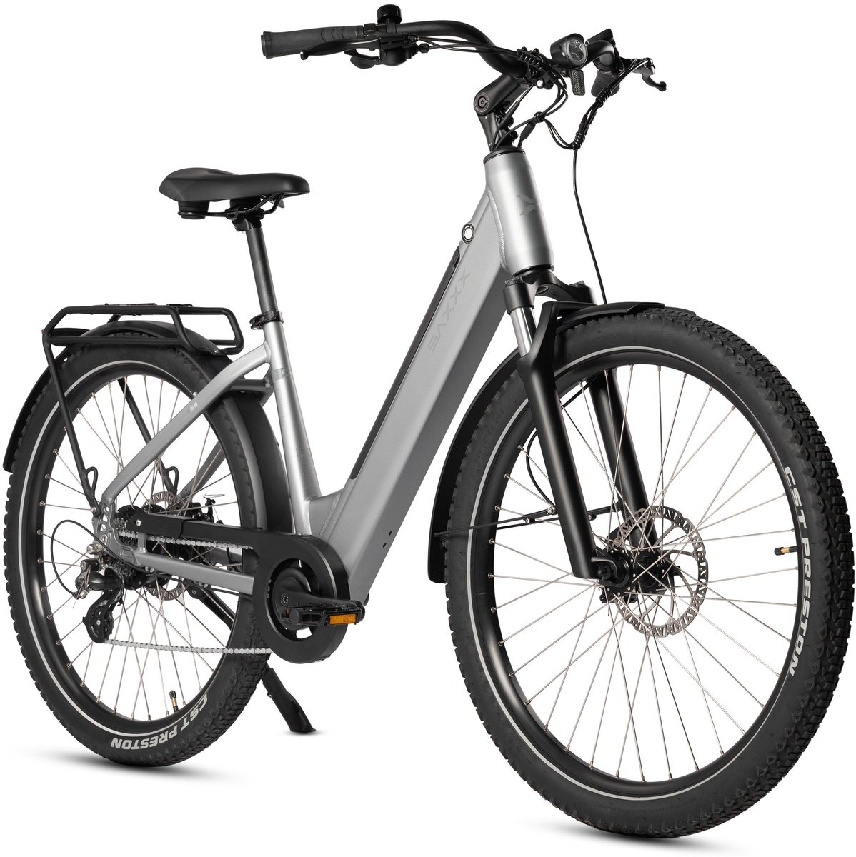 【Vroege Kerstdeals】SAXXX Comfort SUV Easy - Elektrische Fiets - 95%Vooraf Geassembleerd Stadsfiets - 468Wh uitneembare accu - 90km Actieradius - SHIMANO Altus 7 Versnellingen - Achterwielmotor 250W - Aluminum Frame - 27.5" CST anti-lek - Zilvergrijs - 【Vroege - €1.059,00