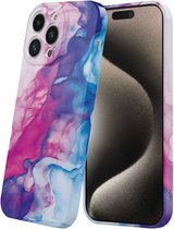 Smartphonica Telefoonhoesje Geschikt voor iPhone 15 Pro Max met Roze Blauw Marmer Opdruk - Flexibel Softcase TPU - Backcover Case Rosé Blue Marble Design geschikt voor iPhone 15 Pro Max