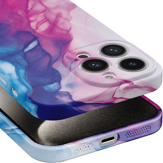 Coque de téléphone Smartphonica adaptée à iPhone 15 Pro Max avec imprimé marbre rose Blauw - Coque souple flexible en TPU - Coque arrière au Design marbre Blue adapté à iPhone 15 Pro Max