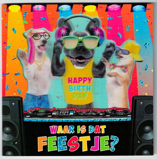 Wenskaart - muziekkaart - pop-out wenskaart - kaart met muziek - wenskaart met licht - wenskaart hologram - wenskaart dieren - verjaardag - van harte gefeliciteerd - verjaardag kind - wenskaart 3D - waar is dat feestje