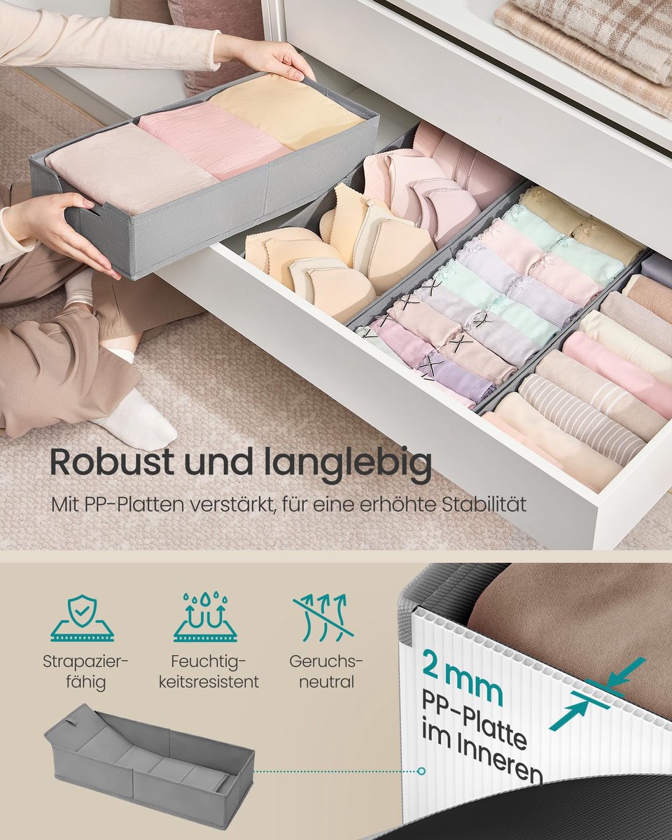SONGMICS Ondergoedorganizer Set van 4, Lade-organizer voor IKEA PAX-garderobekast, Zonder verdelers, Opvouwbare garderobekastorganizer, 50 x 22 x 10 cm voor sokken, Duifgrijs RUS013G01