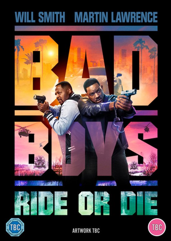 Filmcover van Bad Boys: Ride or Die met Will Smith en Martin Lawrence met pistolen, helikopters en een stad op de achtergrond.