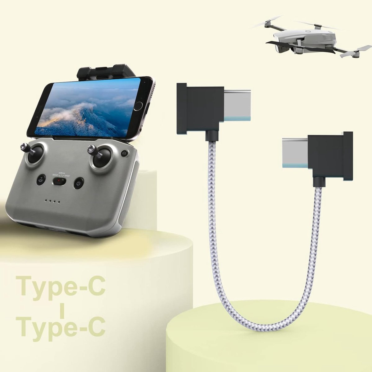 USB C naar USB C 0,5FT/15CM telefoonoplaad- en datakabel Geschikt voor DJI Mavic Air 2, Mavic Air 2S, Mavic Mini 2, Mavic 3, drone-accessoires, gevlochten nylon (Type-C-connector) – foto 3