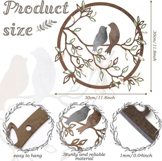 REWYTAZ-Peinture murale en métal silhouette d'oiseau sur des branches décoration artistique d'oiseau adaptée au salon jardin chambre bureau murs de la maison décoration de fête de déménagement (marron)