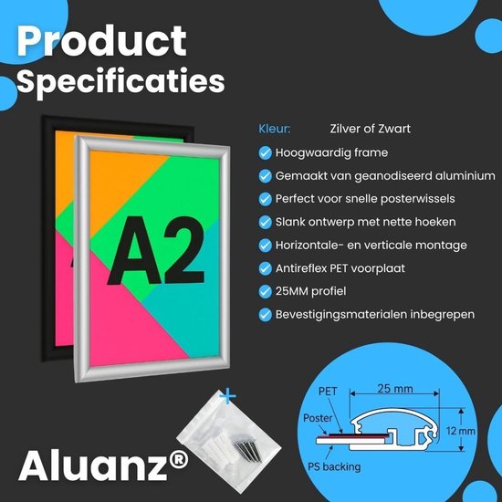 OPUS 2 Kliklijst A4, 25 mm | Geanodiseerd Aluminium | Ontspiegeld Voorzetfolie | Posterhouder | Display voor Detailhandel | Inclusief Bevestigingsmateriaal | Rood
