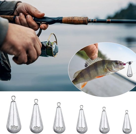 30x Visloodjes - Lood Vissen - Vislood - viszinker - Zinkers Traan - Zinker - Visgewichten - Looplood vissen - hengellood - Torpedo-lood - Waterdrop Visgewichten - Vis spullen - Herbruikbare - Voor Zoutwater Zoetwater 10g/15g/20g/30g/40g/50g van Merkloos — afbeelding 4