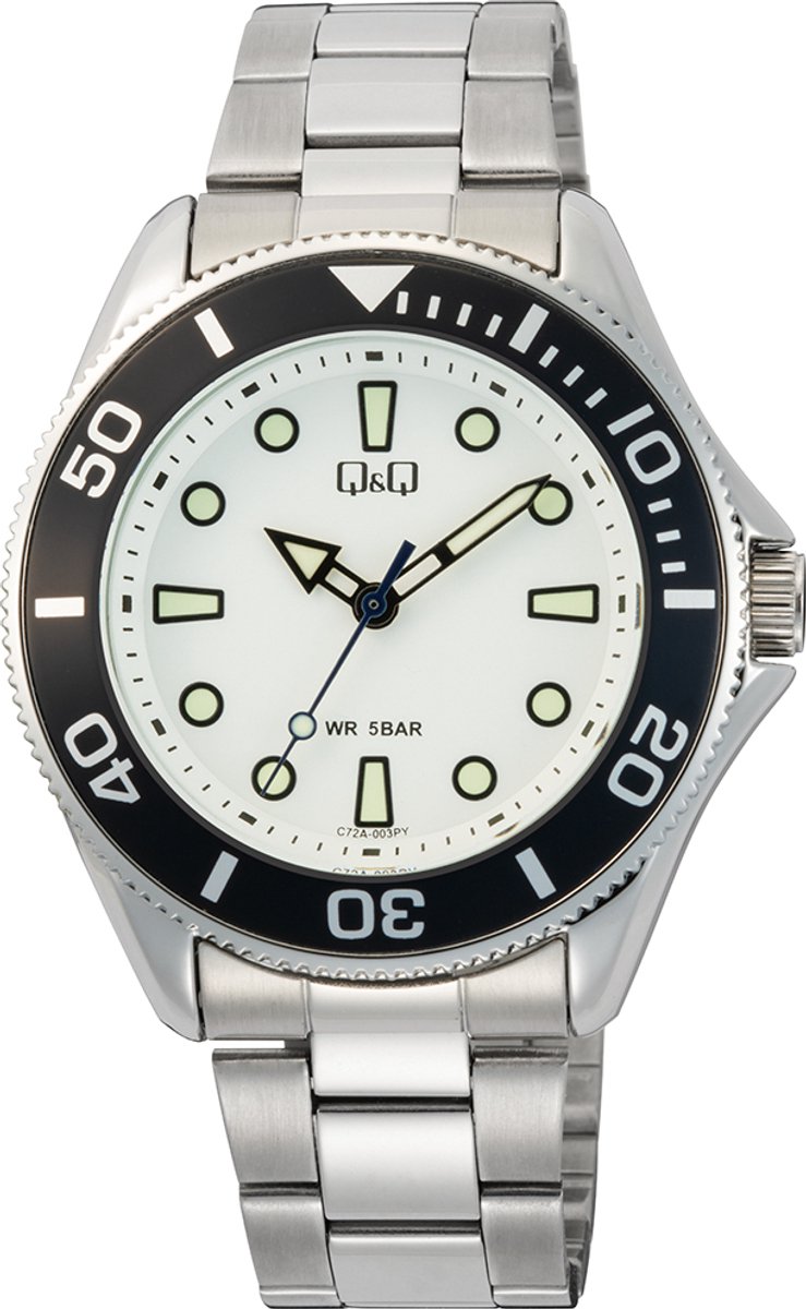 QQ-model c72a-003py-Herenhorloge-zilverkleurig-zwart-5 bar waterdicht-diameter 41 mm