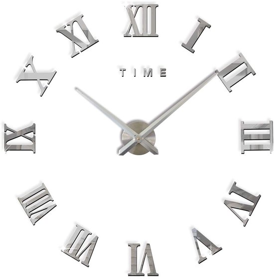 KEERADS Moderne doe-het-zelf grote wandklok groot horloge sticker 3D stickers Romeinse cijfers wandklok thuiskantoor verwijderbare decoratie voor woonkamer cadeau (zwart