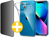 Hoesje en Privacy Screenprotector Combi Geschikt Voor iPhone 13 - Transparant Hoesje + Privacy Glas