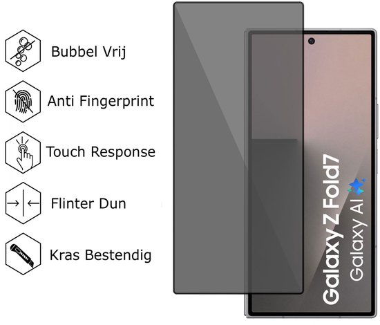 Technow hoesje + Privé Screenprotector geschikt voor Samsung Galaxy Z Fold 7 – Privacy Tempered Glass - Back Case - Cover - Zwart