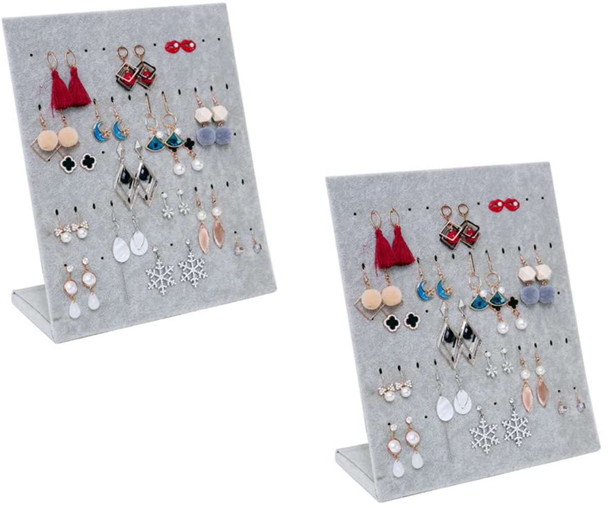 Loopunk oorbellenhouder, set van 2 oorbellenopbergers, fluwelen L-vormige sieradenstandaard, oorbellenopberger met 60 gaten voor 30 paar oorbellen (grijs)