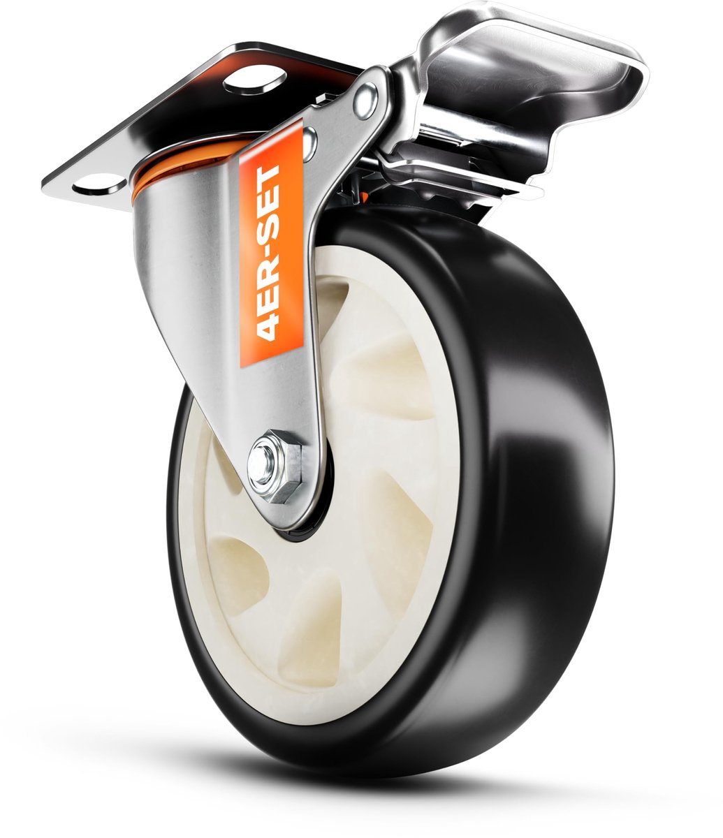 PEARWAY™ Premium heavy-duty wielen tot 680 kg [4x remmen] I Robuuste meubelwielen I Wielen voor meubels I Zwenkwielen 125 mm voor binnen- en buitengebruik I Transportwielen heavy-duty I Wielen heavy-duty I Meubelwielen