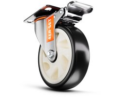 PEARWAY™ Premium heavy-duty wielen tot 680 kg (4x remmen) I Robuuste meubelwielen I Wielen voor meubels I Zwenkwielen 125 mm voor binnen- en buitengebruik I Transportwielen heavy-duty I Wielen heavy-duty I Meubelwielen