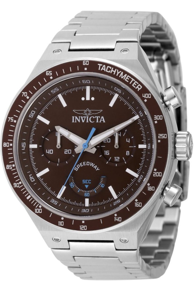 Invicta Speedway 49379 Heren Horloge - Waterdicht - Analoog - Quartz Uurwerk - Roestvrij Staal met bruine Wijzerplaat - 44mm