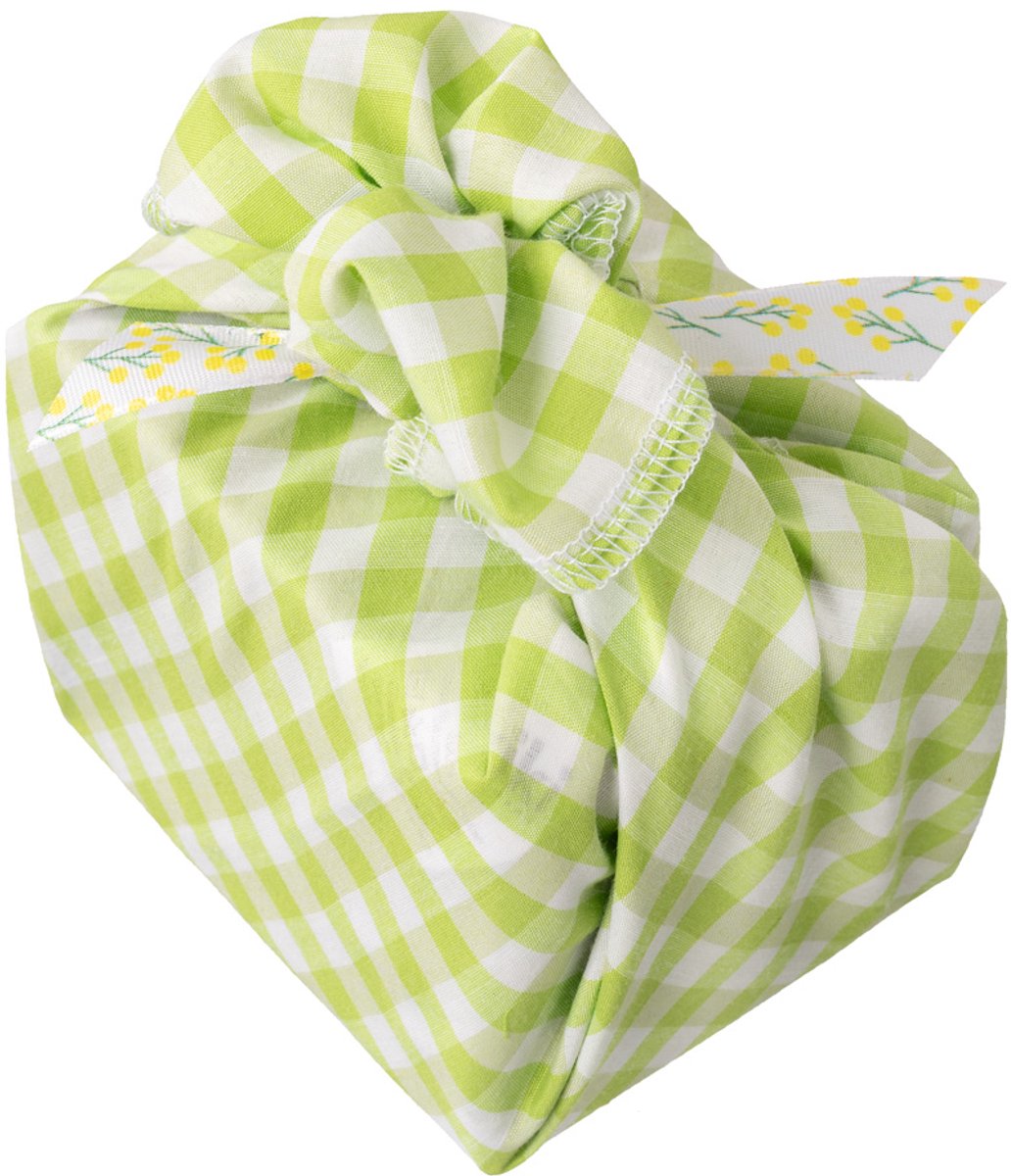 Giftwrappies Furoshiki - doek - inpakstof – ruit limegroen – 90x90 cm - herbruikbare cadeauverpakking - duurzaam - alternatief voor cadeaupapier