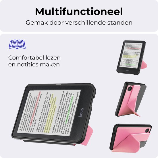 Hoesje Geschikt voor Kobo Clara Colour Hoesje Luxe Bescherm Case Trifold Met Screenprotector - Hoes Geschikt voor Kobo Clara Colour Hoes Book Cover - Roze van Merkloos — afbeelding 3