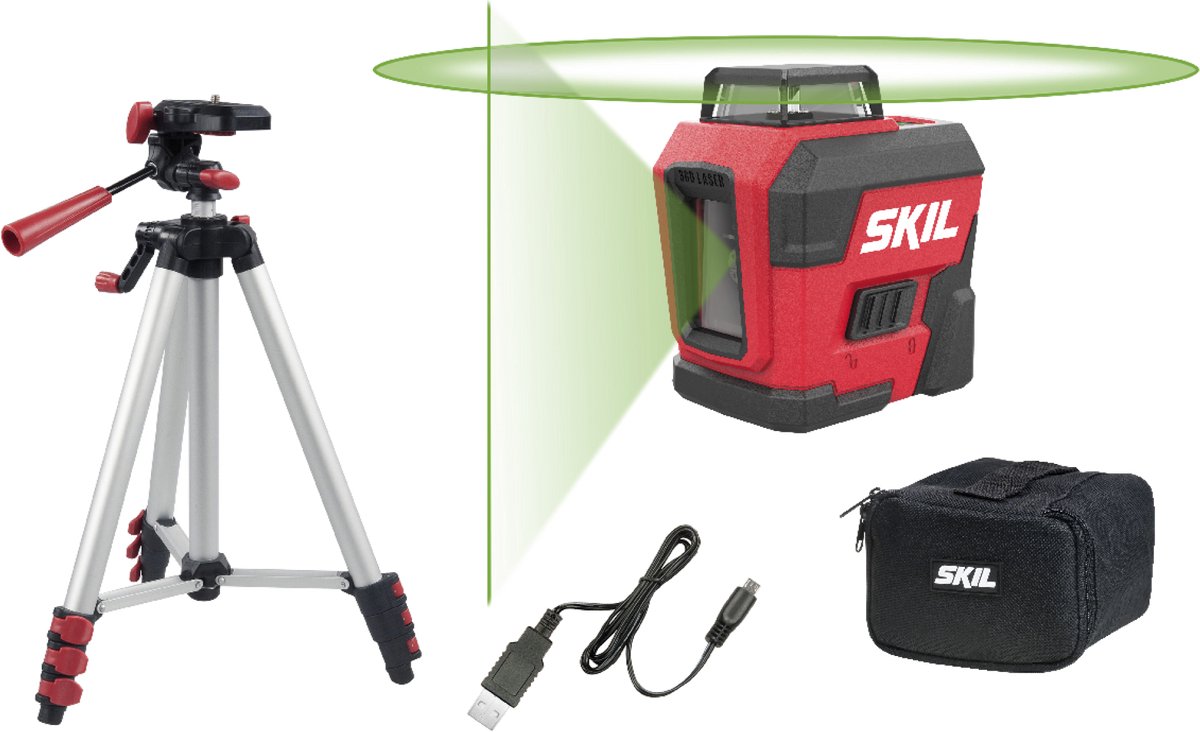 SKIL 360° Kruislijnlaser met Statief - Zelfnivellerend Bouwlaser - 30 Meter Werkbereik - Met Draagtas, Accu & USB-oplaadkabel
