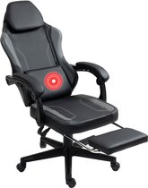 VDD Gaming - Gamestoel met massagefunctie en voetsteun - Gaming chair in de kleur Zwart/Grijs - Game stoel met nekkussen & verstelbaar rugkussen - Ergonomische bureaustoel met padded armsteunen - Max draagvermogen 150 kg - Verstelbare ruggensteun