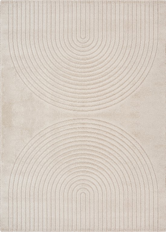 the carpetElisa – Zacht Hoogpolig Vloerkleed voor Woonkamer, Modern Geometrisch Design – Beige – 80 x 150 cm