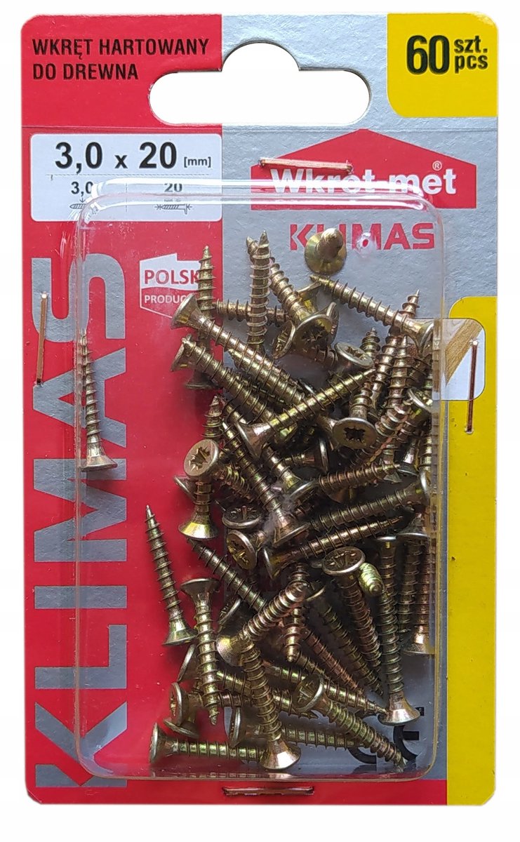 Wkręt-met - Geharde Schroeven - 3,0x20mm - 60 Stuks - Kegelkop