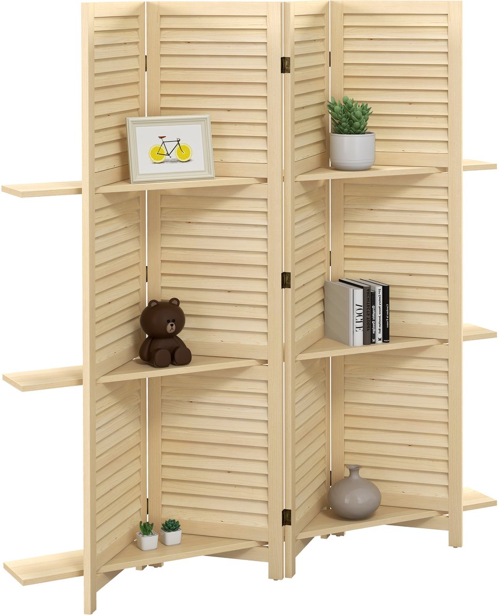 HOMCOM-kamerverdeler - paulowniahout - 160x1,9x170cm - natuurlijk hout
