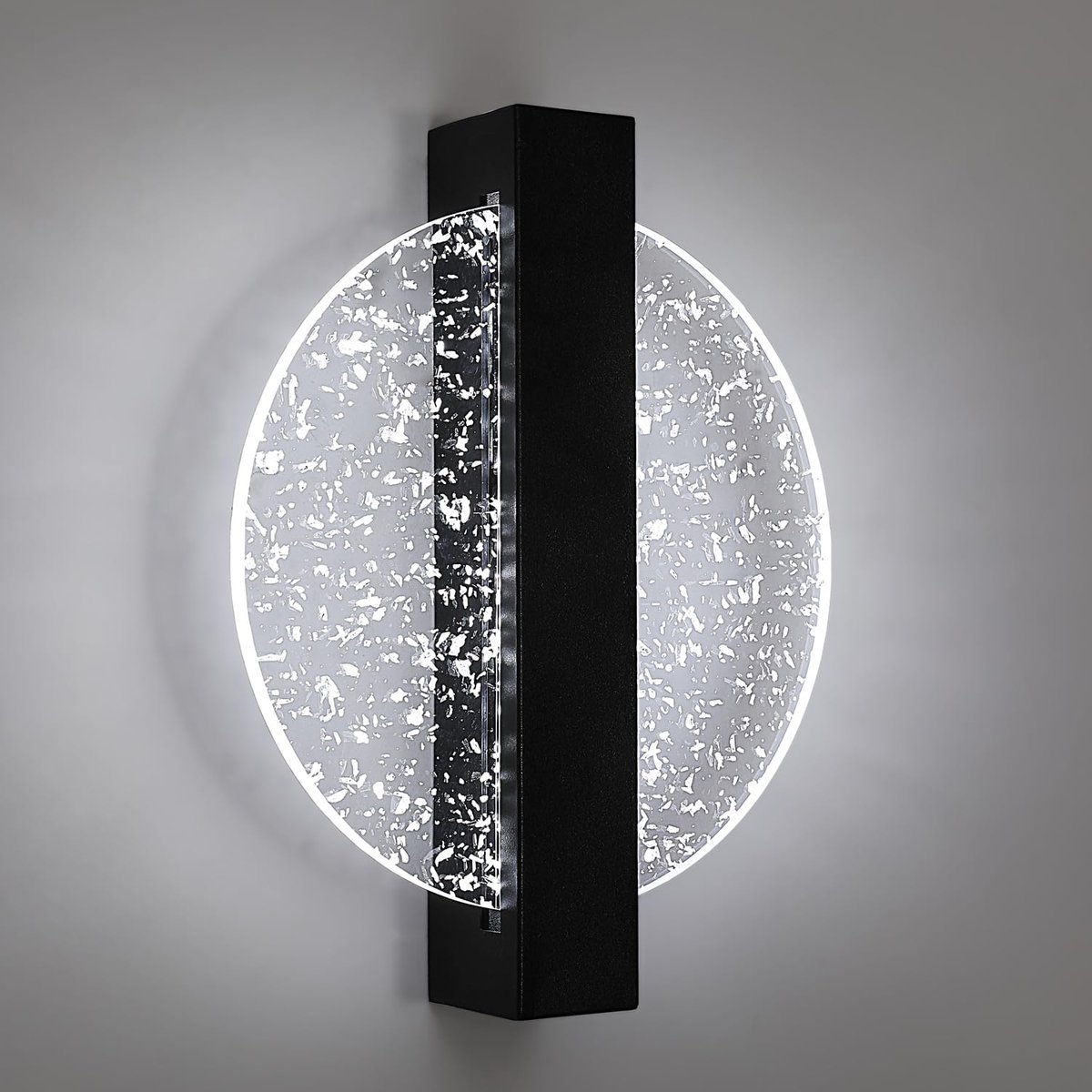 12W LED-wandlamp voor binnen, zwarte creatieve ronde 1500LM koelwit licht 6500K LED-wandlamp voor binnen met zilveren blad, moderne LED-wandlamp voor hal, woonkamer, slaapkamer