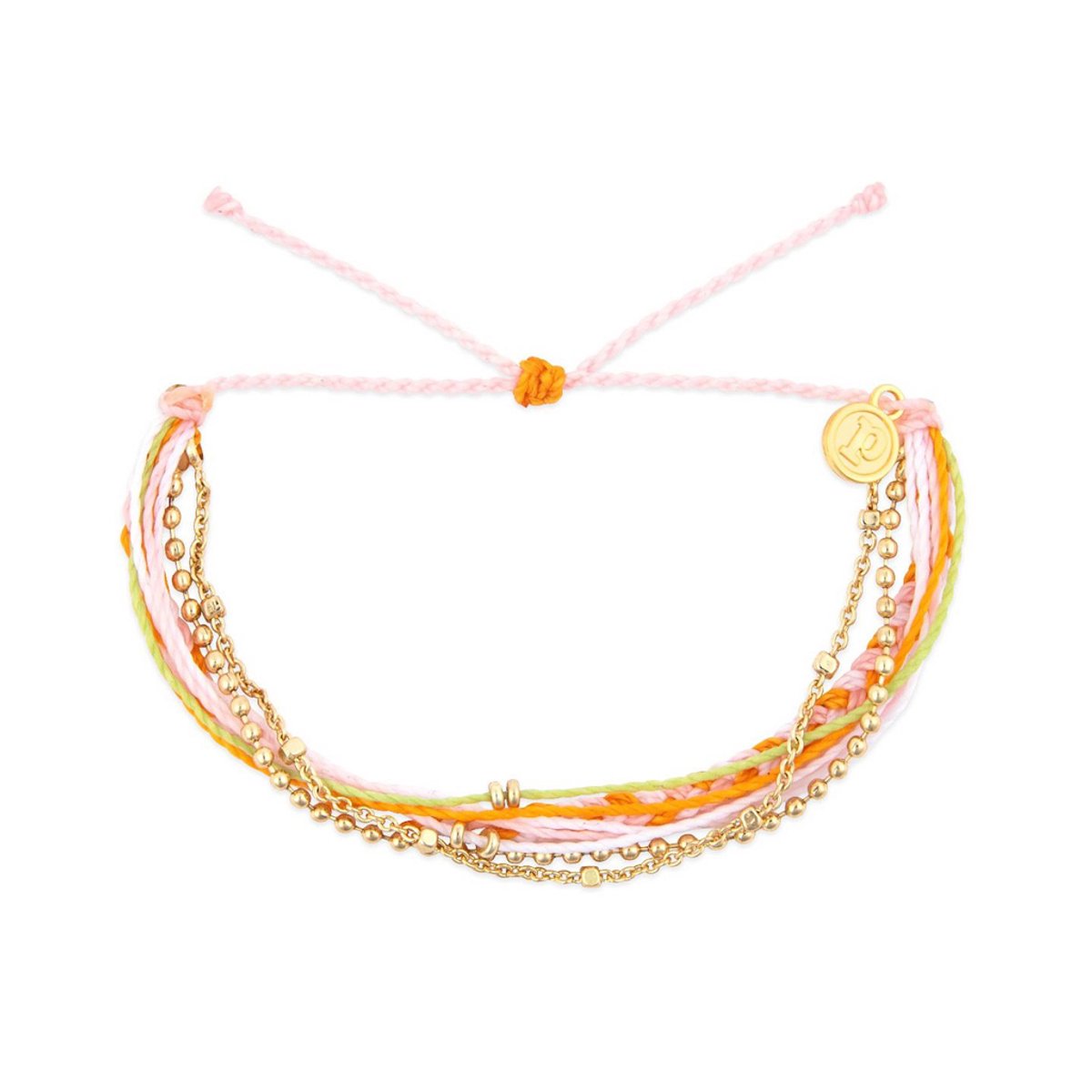Pura Vida Laguna Armband- goudkleur - roze, groen- oranje