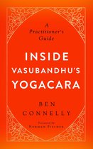 Boek met de titel 'Inside Vasubandhu's Yogacara', een praktijkgids, op een feloranje achtergrond met een gouden sierrand en bloemmotieven.