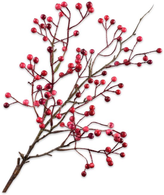 Silk-ka Kunstbloem-Zijde Bessentak Roze-Rood 64 cm