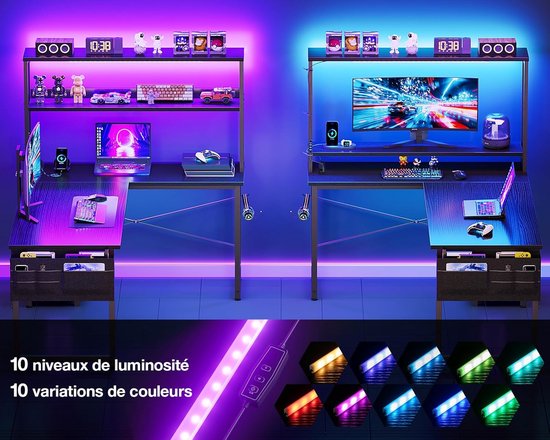 RFWR® Gaming Hoekbureau met Verlichting en Stopcontacten - Draaibaar Bureau voor Spelers van Merkloos — afbeelding 4