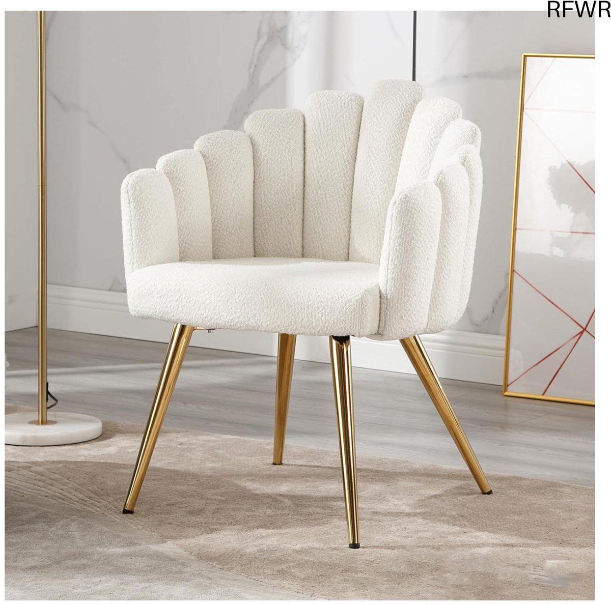 RFWR Moderne fauteuil voor woonkamer en slaapkamer, zachte loungestoel met metalen poten Wit