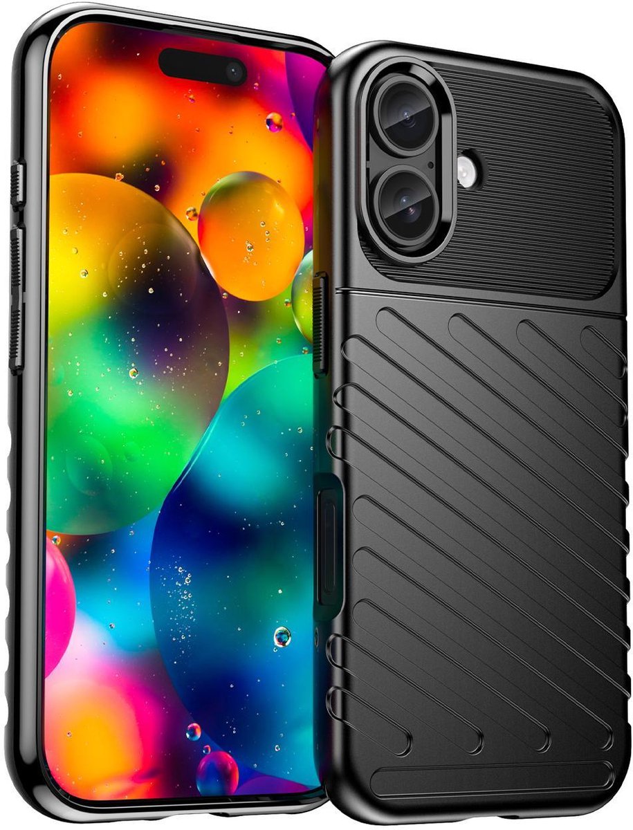 Mobigear Hoesje geschikt voor Apple iPhone 17 Telefoonhoesje Flexibel TPU | Mobigear Groove Backcover | iPhone 17 Case | Back Cover - Zwart